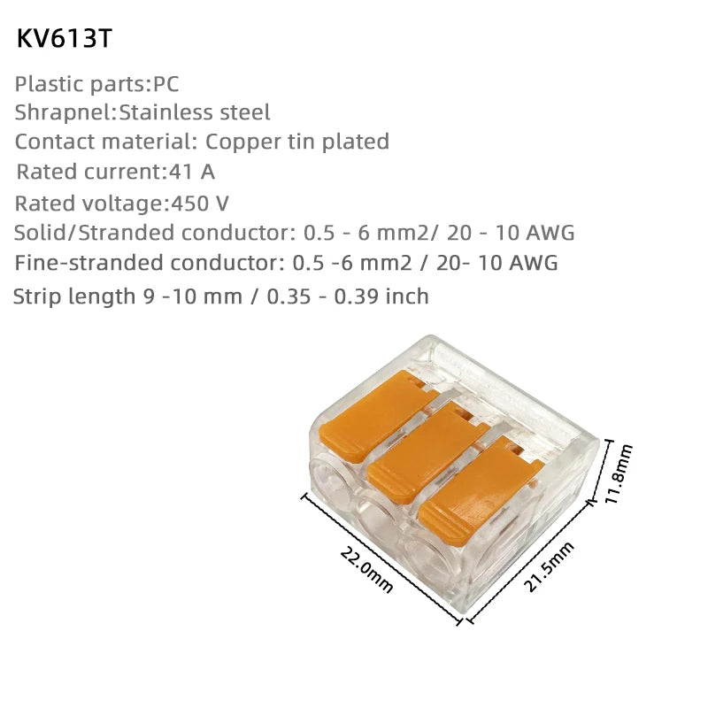 Terminal 6mm2 orange transparent Mini Quick connector replacement tape universal compact home wiring terminal