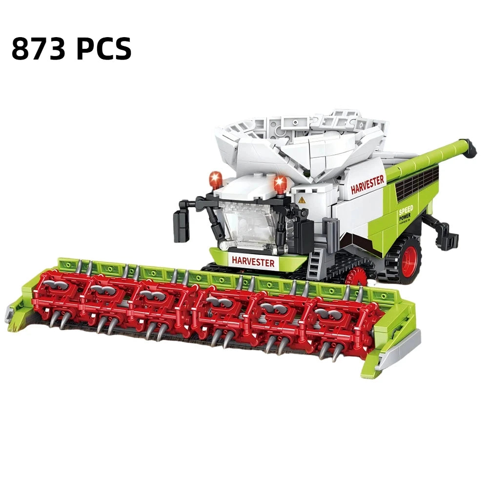 Educational Building Block Set Harvesting Locomotive with Five-Plow Tractor Cotton Picker Car Crane Arm Trailer for Kids Toy