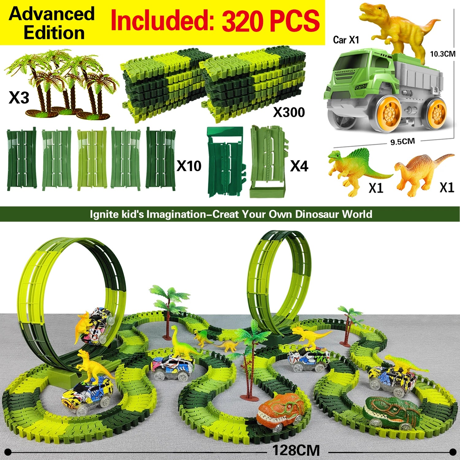 Magic Climbing electric dinosaur car Track Railway Toy Car Set Bend Flexible Race Track Flash Light Car High Quality Toy For Kid