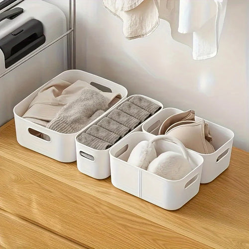 5pcs Stackable Storage Box Set,Rectangular Plastic Organizer Containers,Durable, Reusable,for Kitchen,Bathroom,Dorm Essentials