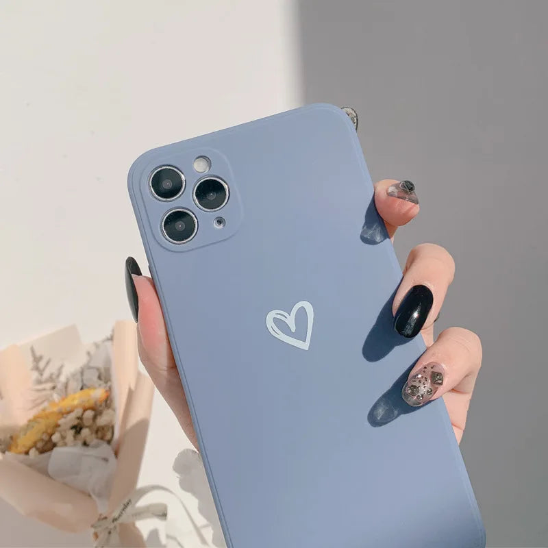 Love Heart Soft Phone Case For iPhone 15 11 12 13 14 Pro Max Mini XS Max X XR 7 8 Plus SE Shockproof Bumper Silicone Back Cover
