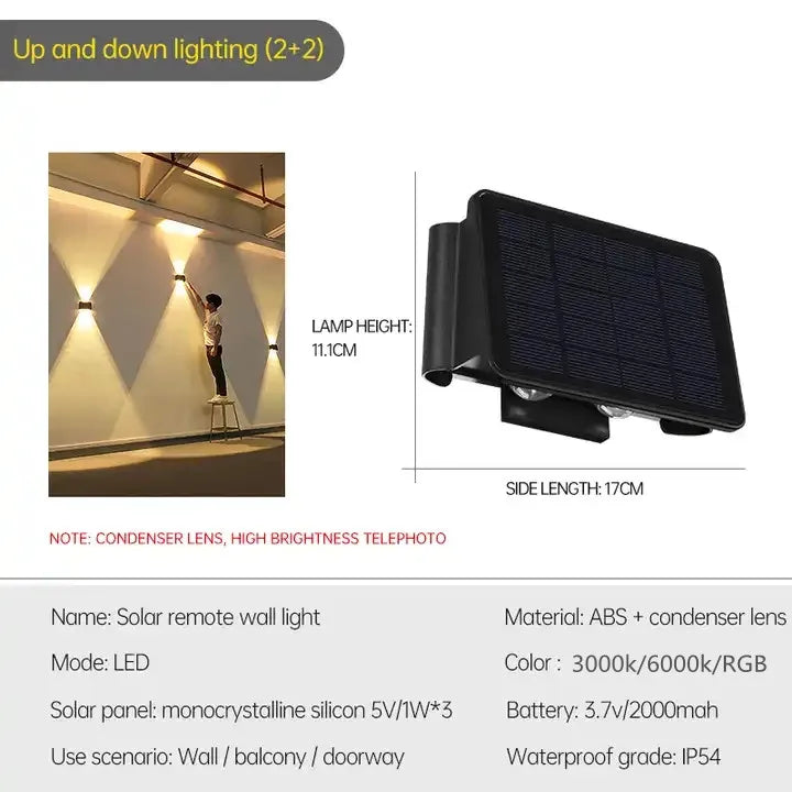 Outdoor LED Solar Wall Light ABS Garden IP54 Waterproof Decoration Wall Light Solar Panel Up and Down Wall Lamp Street Lamps