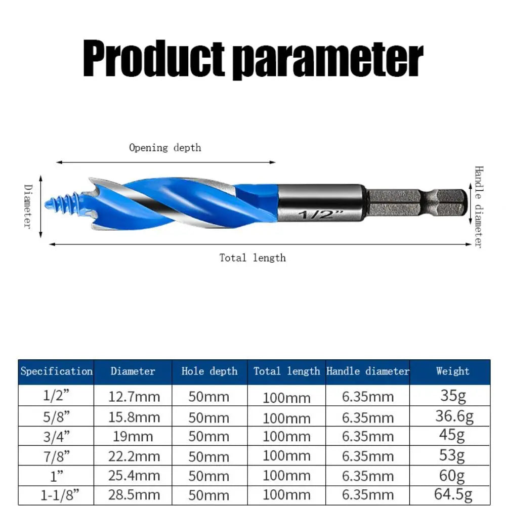 6pcs Solid Three Slot Twist Drill Bit Hex Handle High Hardness Auger Drill Bits High Carbon Steel Antirust Hole Opener Door