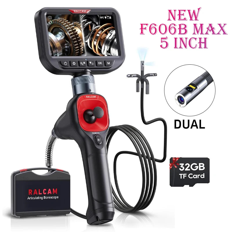 RALCAM 720 Degree Rotation Camera 5 lnch Endoscope 6.2mm  Dual 1080P Full HD Endoscope Camera for Industrial Inspection