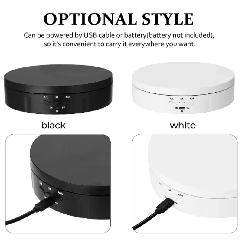 USB-Powered Rotating Turntable with 3 Speed Modes 360° Motorized Display Stand for Product Photography Jewelry&Video Shooting