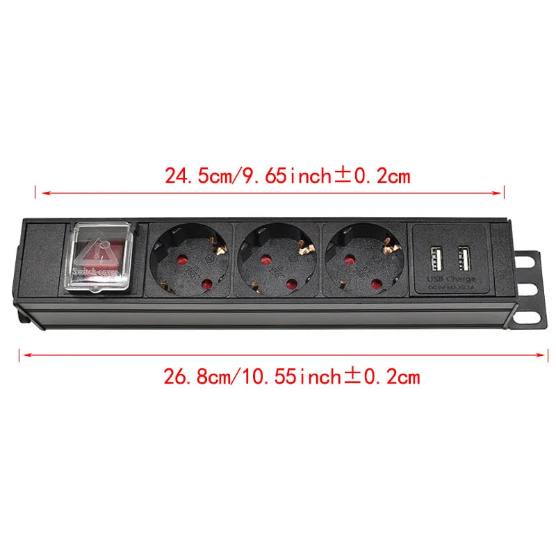 IEC-C14 Port PDU Power Strip with 2-10 Ways EU Outlet Socket  extend with network cabinet rack 2 USB charging