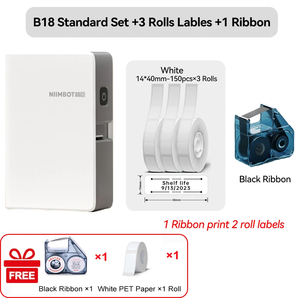 Niimbot N1/B18 Thermal Transfer Label Printer Self-Adhesive Waterproof Cord Labels Tag Wireless Label Maker Cable with Ribbon