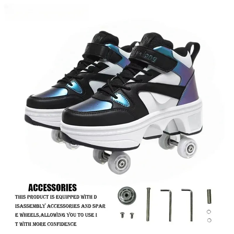 Deform Retractable Roller Shoes Stylish Wheel Shoe for Adults Casual Walk Boys Girls Sneaker Skate 2 in 1 Roller Skates