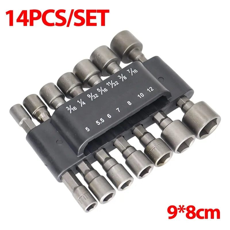 9/14Set Magnetic Socket Screwdriver Wrench Set Hexagon Nut Driver Drill Bit Hexagonal Hand Adapter Electric Impact Bolt Handle