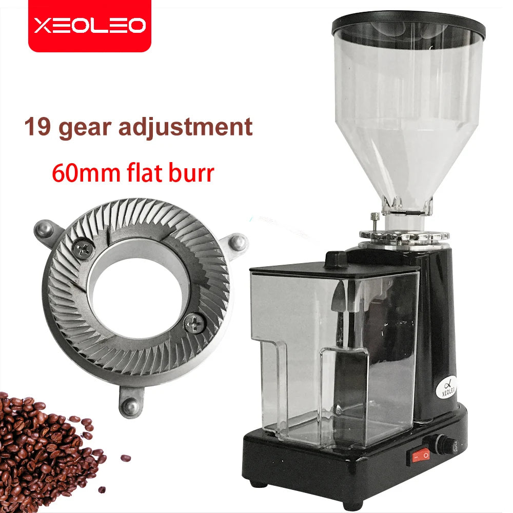 XEOLEO Electric Coffee Grinder 200W Espresso Machine Coffee Bean Miller 60mm Flat Burr Grinder Espresso Maker 20 Steps