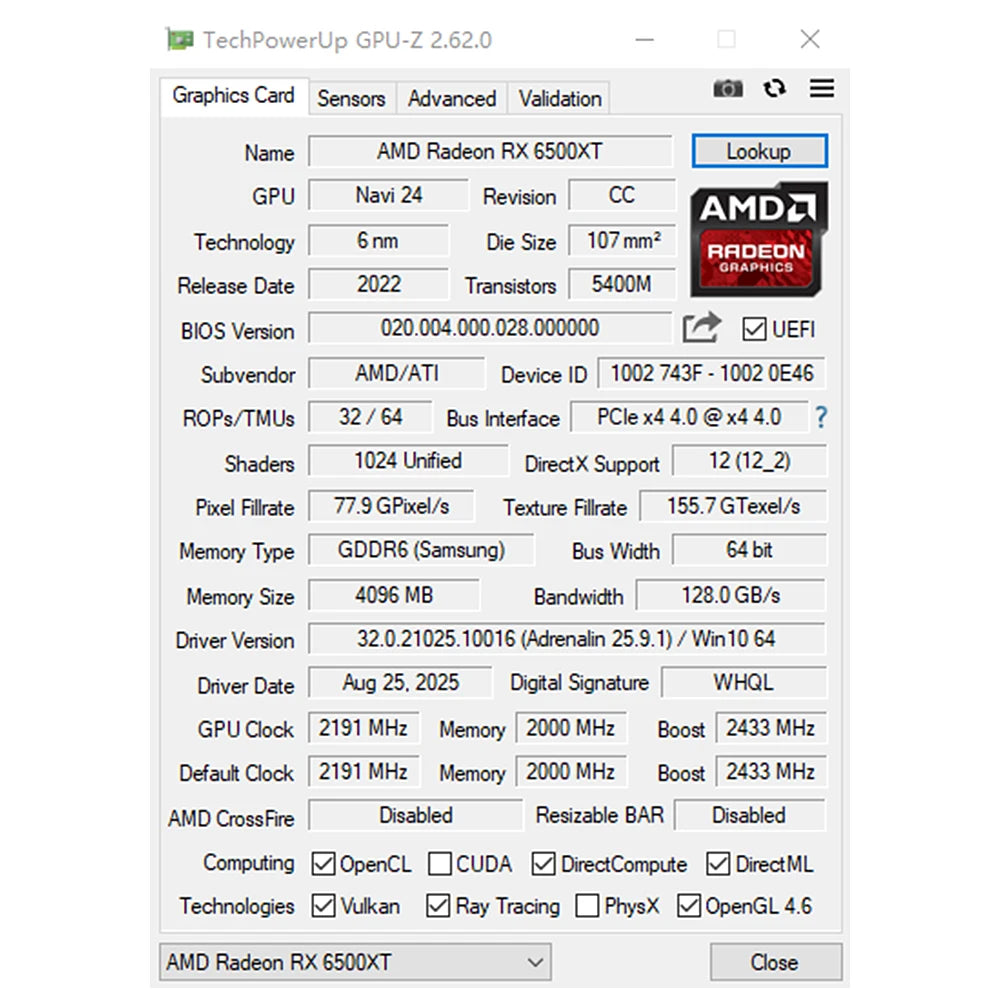 AMD Radeon RX6500XT 4GB Gaming Graphics Card SOYO GDDR6 Memory PCIE4.0x4 Desktop Computer Video Cards HDMI DP 64Bit 6pin ATI 6NM