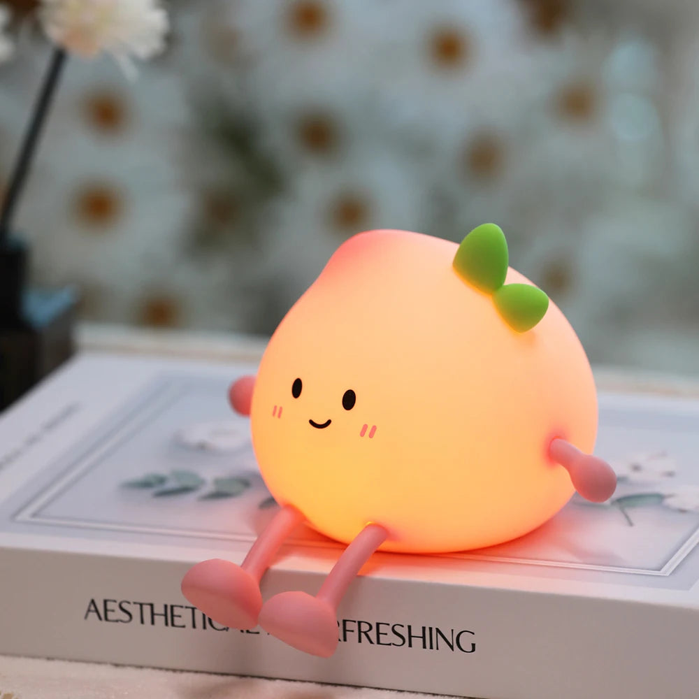 Cartoon Silicone Peach Sleep Lamp,USB ReChargable, LED Night Light for Children Holiday Gift, Cute Bedside Decor