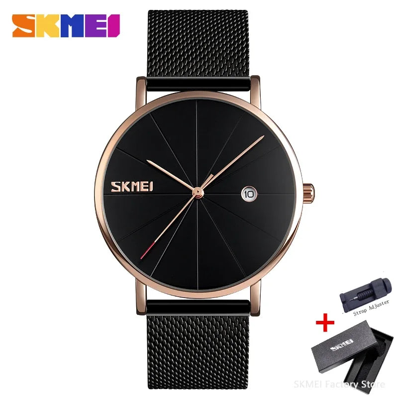 SKMEI 9183 Luxury Stainless Steel Sport Waterproof Mens Wristwatches 3D Dial Quartz Watch for Men Relogio Masculino Shockproof