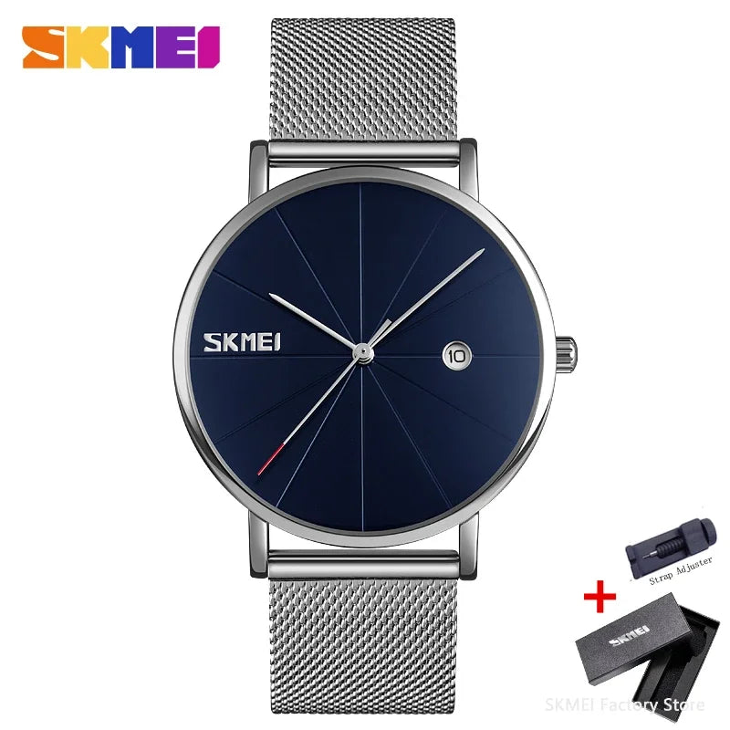 SKMEI 9183 Luxury Stainless Steel Sport Waterproof Mens Wristwatches 3D Dial Quartz Watch for Men Relogio Masculino Shockproof