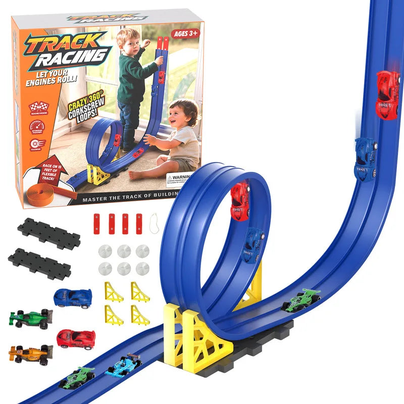 Diy Flexible Race Track Children Toys Double-Track Racing Car Ramp Track Compatible 1/64th Cars Portable Rolls Up Race Tracks