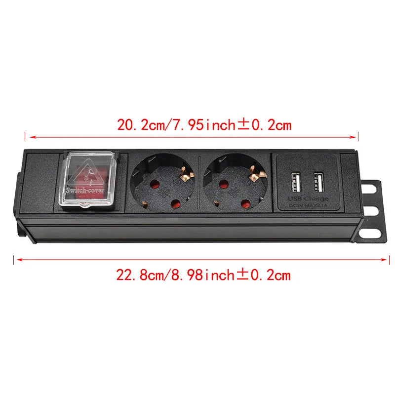 IEC-C14 Port PDU Power Strip with 2-10 Ways EU Outlet Socket  extend with network cabinet rack 2 USB charging