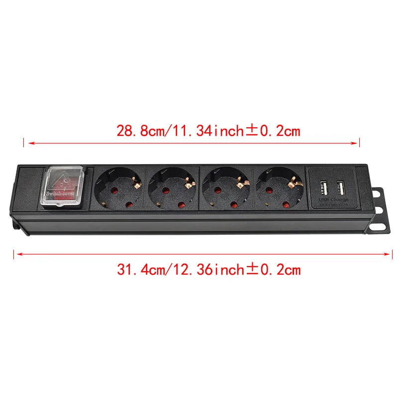 IEC-C14 Port PDU Power Strip with 2-10 Ways EU Outlet Socket  extend with network cabinet rack 2 USB charging