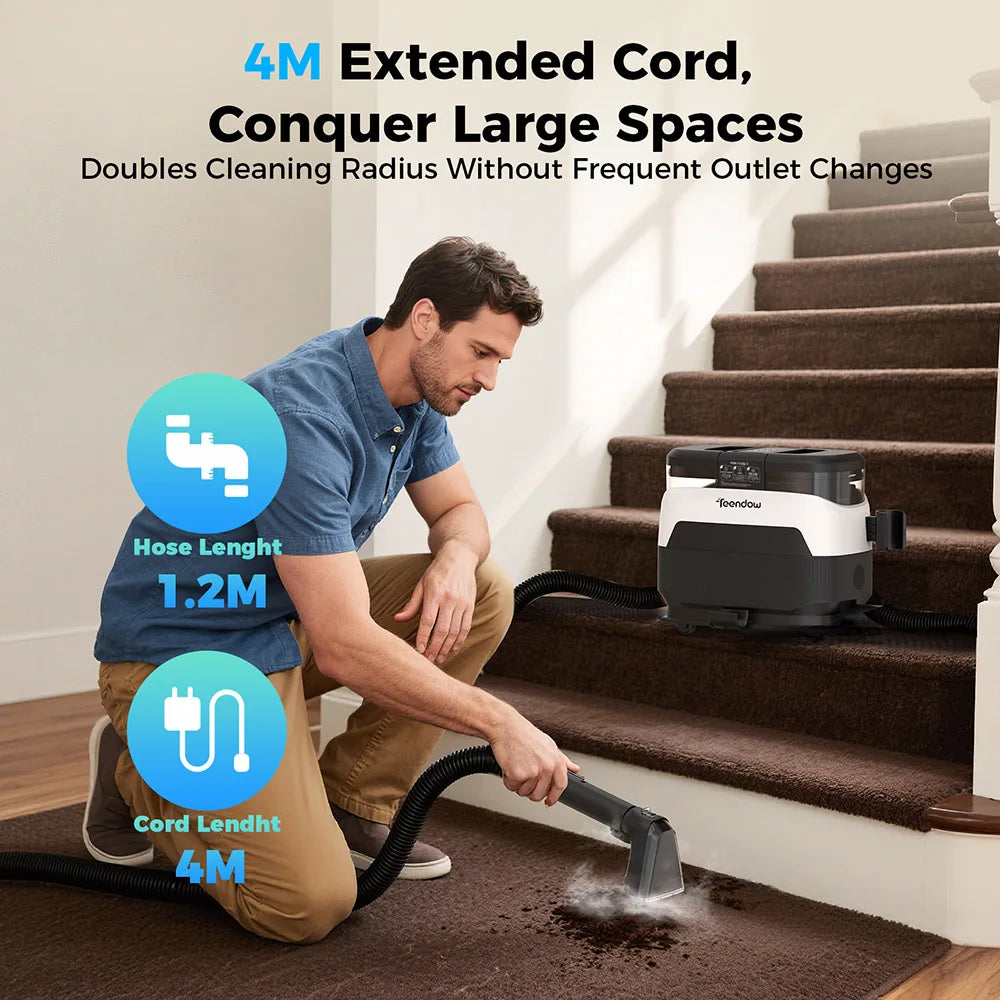Teendow C6 MAX 3-In-1 Upholstery and Carpet Cleaner, 1650W Steam, 12000Pa Suction, Dual Tanks, Pet-Friendly, Multiple Nozzles