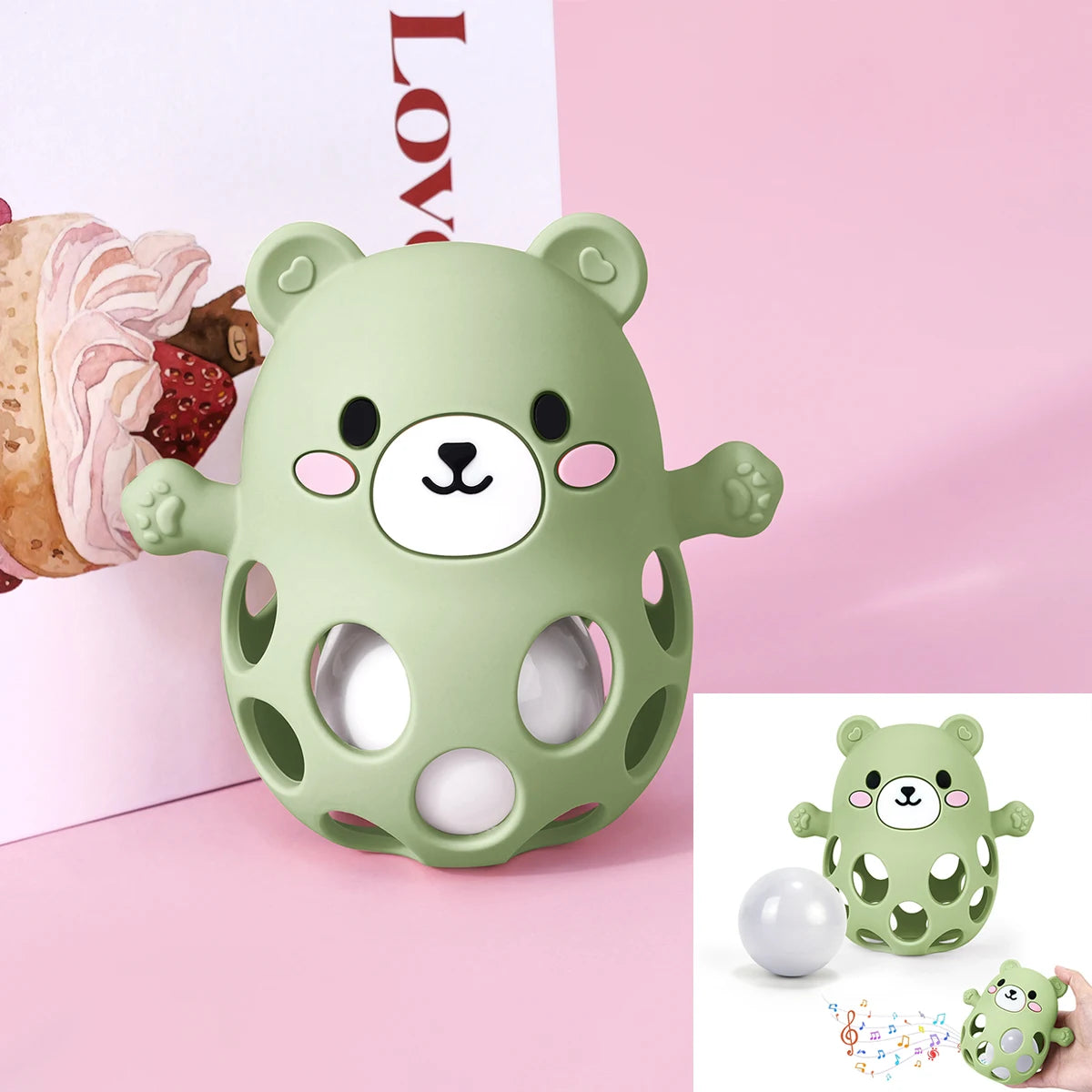 TYRY.HU Ringing Bell Baby Teether Gloves Cute Bear Shape Teether Toy Silicone Care Molar Anti-eating Hand Baby Education Toy