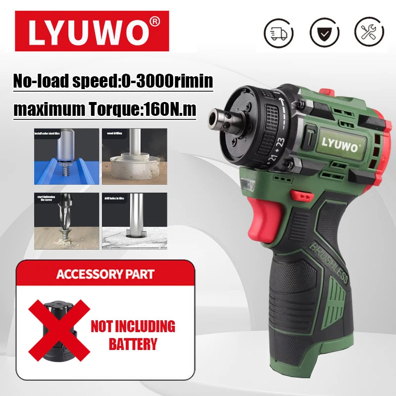 LYUWO Brushless Cordless Electric Screwdriver Kit with Fast-Charging Battery,LED Work Light&Ergonomic Grip(Drill/Driver 2-in-1)