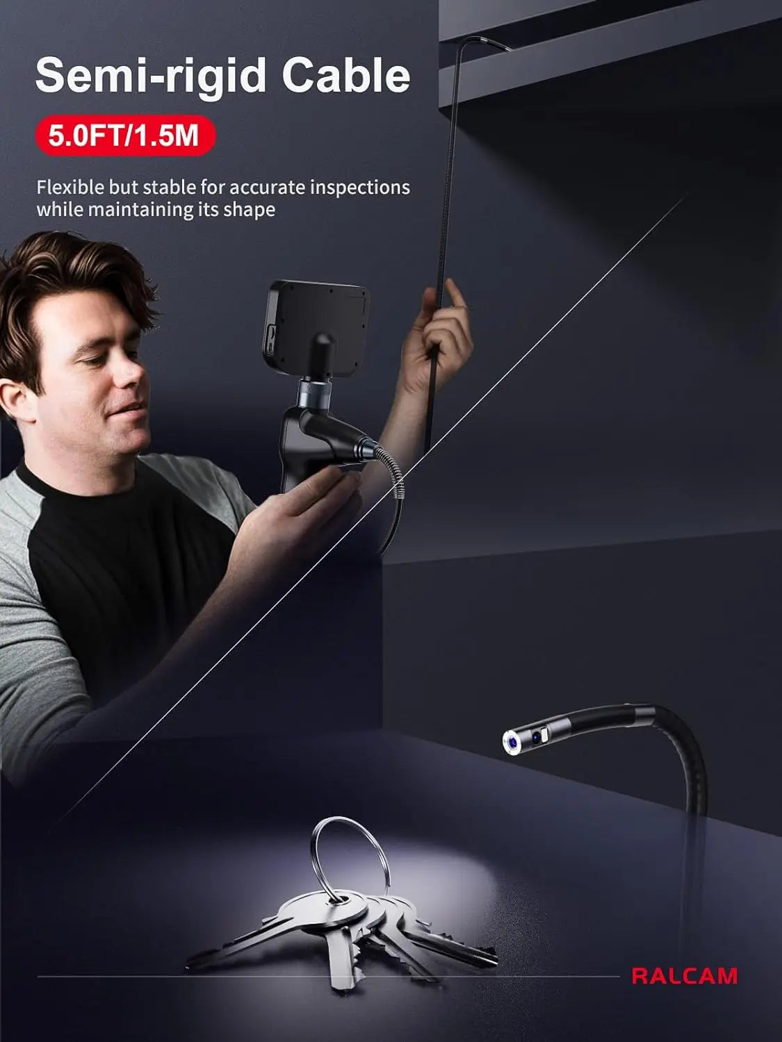 RALCAM 720 Degree Rotation Camera 5 lnch Endoscope 6.2mm  Dual 1080P Full HD Endoscope Camera for Industrial Inspection