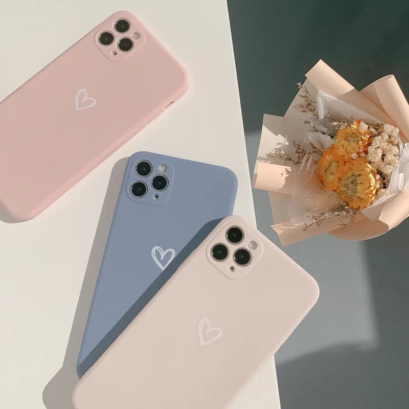 Love Heart Soft Phone Case For iPhone 15 11 12 13 14 Pro Max Mini XS Max X XR 7 8 Plus SE Shockproof Bumper Silicone Back Cover