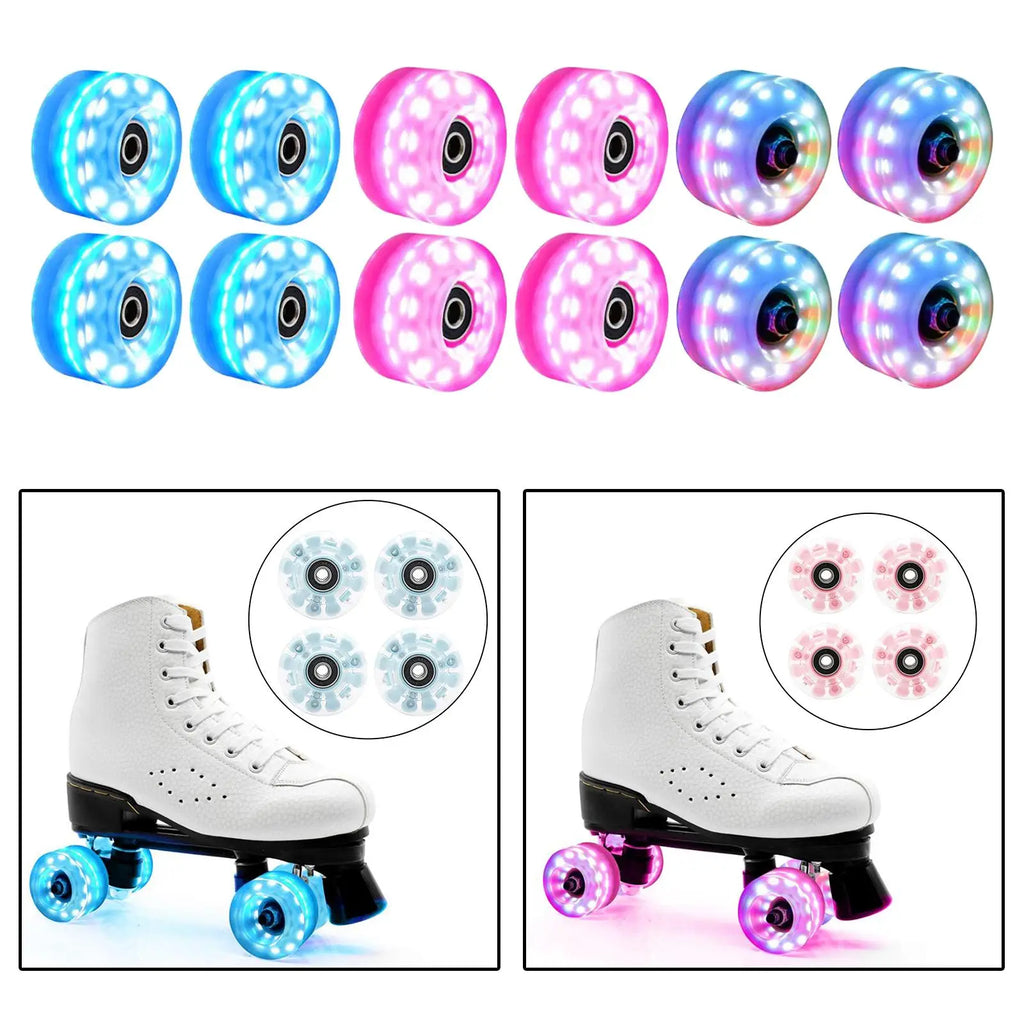 4 Roller Skate Wheels Luminous Quad Roller Skateboard Wheels With Bearings Installed Double Row Roller Skates Wheel Accessories