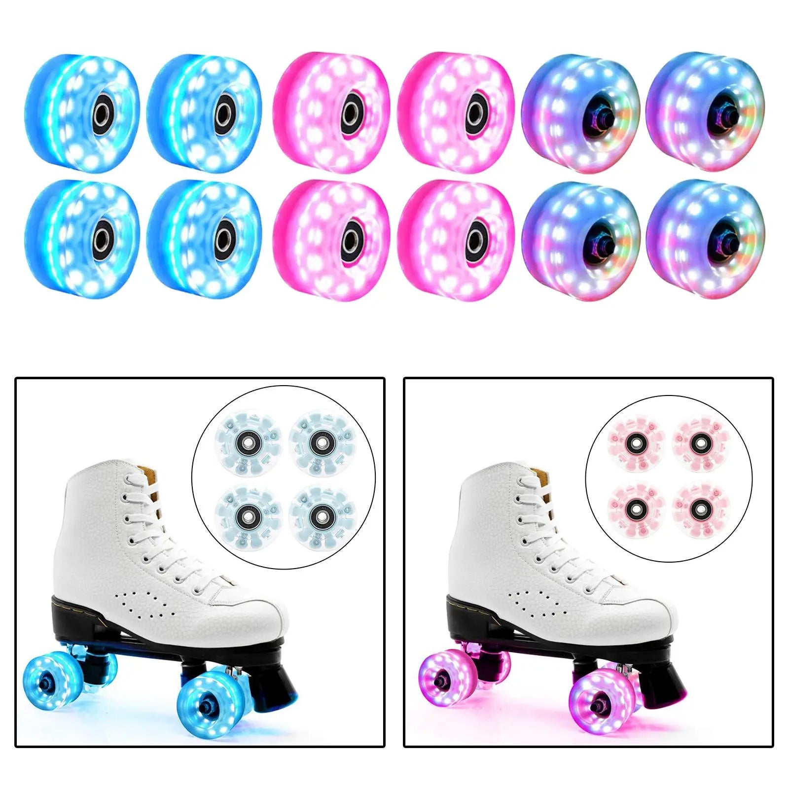 4 Roller Skate Wheels Luminous Quad Roller Skateboard Wheels With Bearings Installed Double Row Roller Skates Wheel Accessories