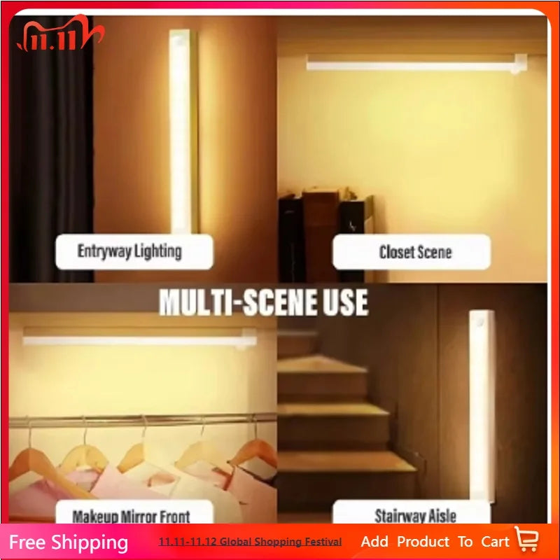 Rechargeable LED Bar Lights with Motion Sensor Dimmable Night Light Portable Induction Cabinet Lamp for Kitchen Room Type C