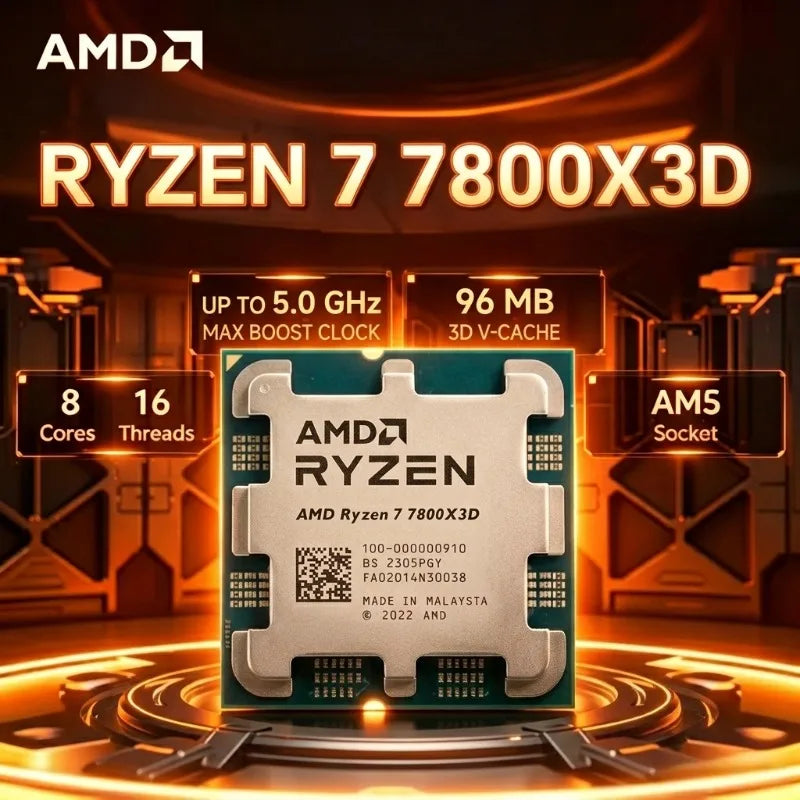 AMD Ryzen 7 7800X3D Desktop CPU Zen4 5nm 8C16T 5.0GHz 96MB 3D V-Cache AM5 120W Radeon Graphics Gaming Processor