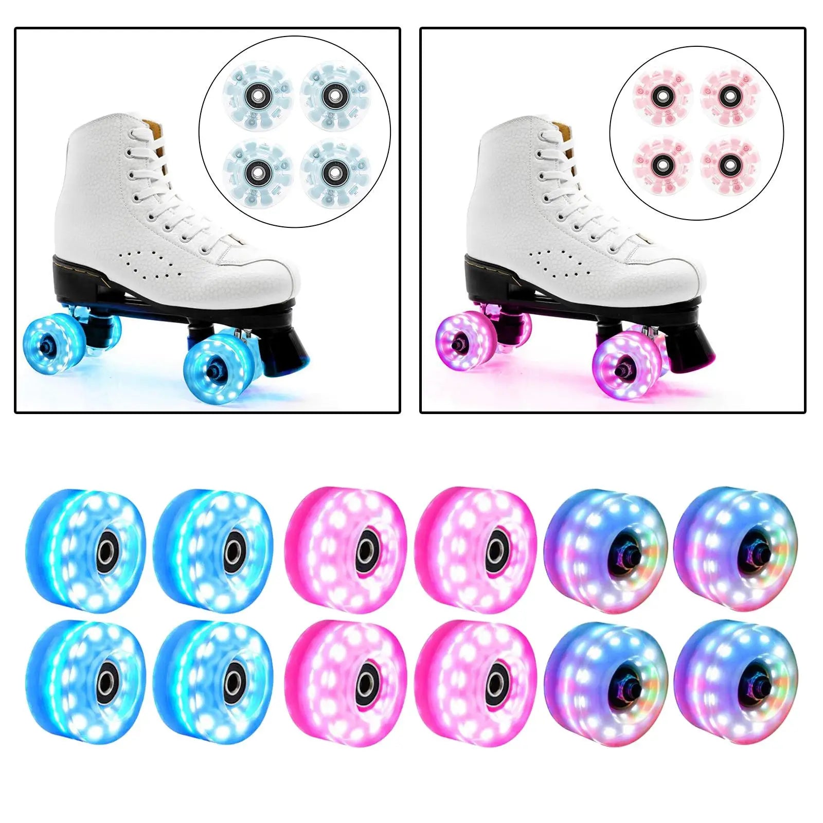 4 Roller Skate Wheels Luminous Quad Roller Skateboard Wheels With Bearings Installed Double Row Roller Skates Wheel Accessories