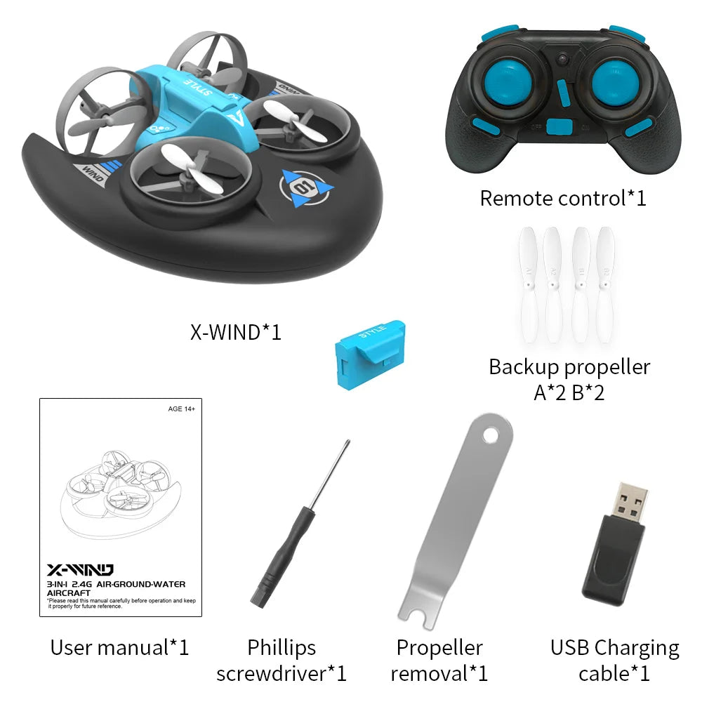 JJRC H101 2.4G Rc Water Land and Air Four Axis Flying Hovercraft Remote Control Vehicle 3-in-1 Rc Mini Drone Children Toy Gift