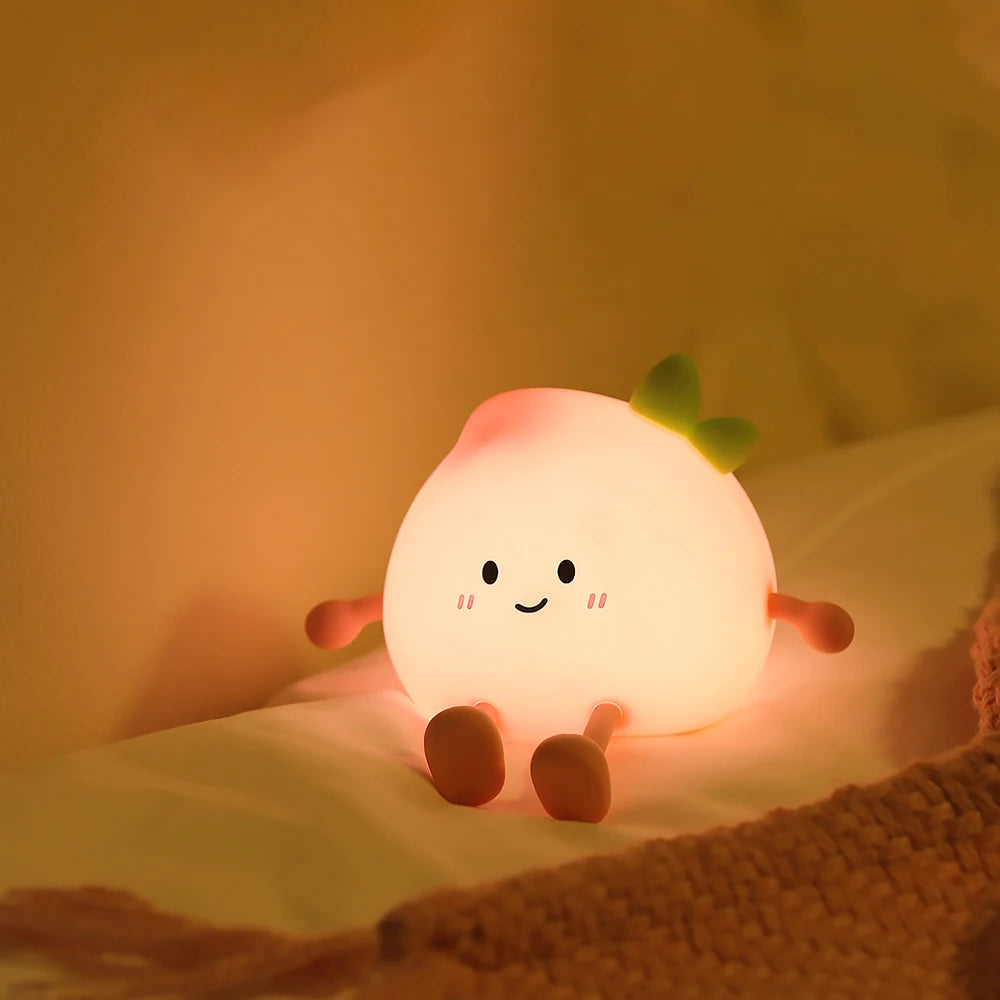 Cartoon Silicone Peach Sleep Lamp,USB ReChargable, LED Night Light for Children Holiday Gift, Cute Bedside Decor