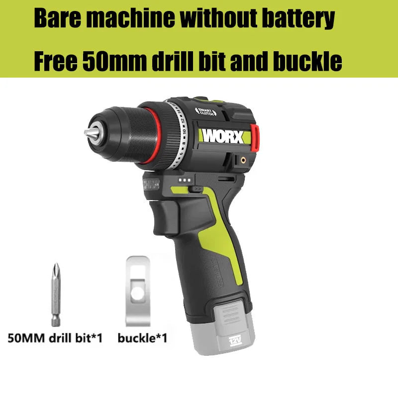 WORX Cordless Electric Drill 12V 50Nm 1800rpm Smart Clucth Auto Stop Brushless Motor Metalworking Home Power Tools WU135