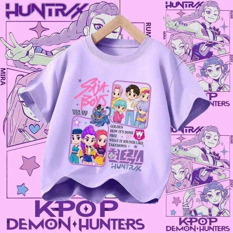 Kpop Demon Hunters T-shirt for kids, short sleeve T-shirt for Girls, Saja T-shirt , Kpop Demon Hunters T-shirt, family clothing
