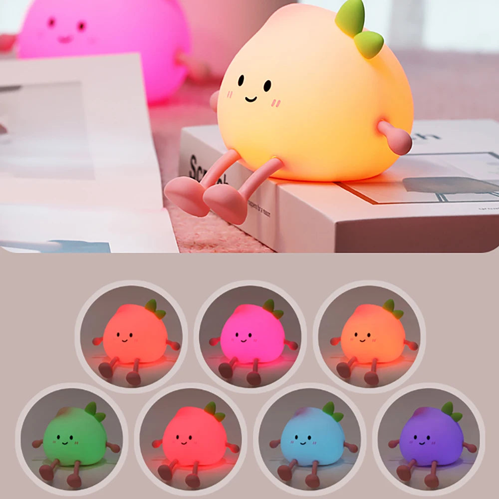 Cartoon Silicone Peach Sleep Lamp,USB ReChargable, LED Night Light for Children Holiday Gift, Cute Bedside Decor