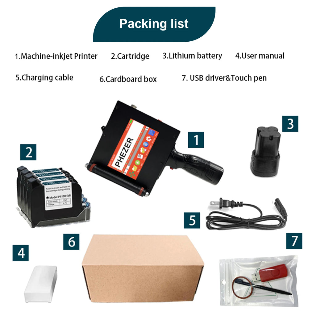 Phezer P70 Handheld Inkjet Printer 100mm Portable Coder QR Code Barcode Batch Number Date Logo Expiry Date Marking 28 Languages