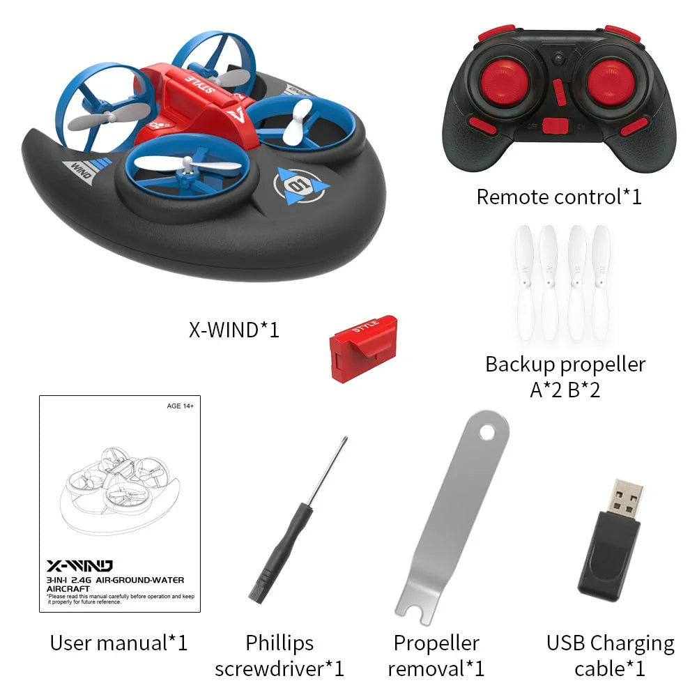 JJRC H101 2.4G Rc Water Land and Air Four Axis Flying Hovercraft Remote Control Vehicle 3-in-1 Rc Mini Drone Children Toy Gift