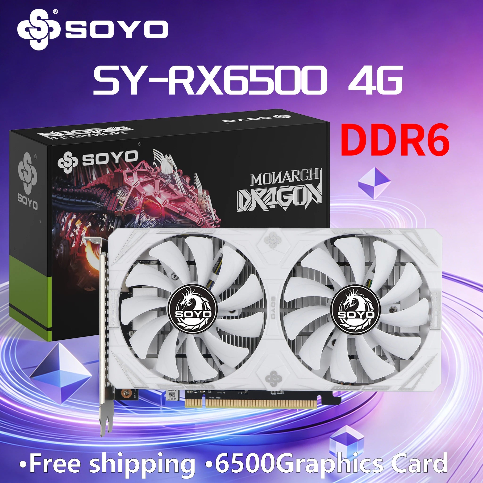 AMD Radeon RX6500XT 4GB Gaming Graphics Card SOYO GDDR6 Memory PCIE4.0x4 Desktop Computer Video Cards HDMI DP 64Bit 6pin ATI 6NM