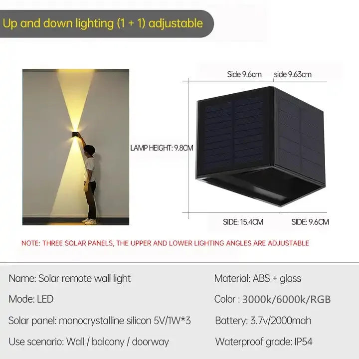 Outdoor LED Solar Wall Light ABS Garden IP54 Waterproof Decoration Wall Light Solar Panel Up and Down Wall Lamp Street Lamps