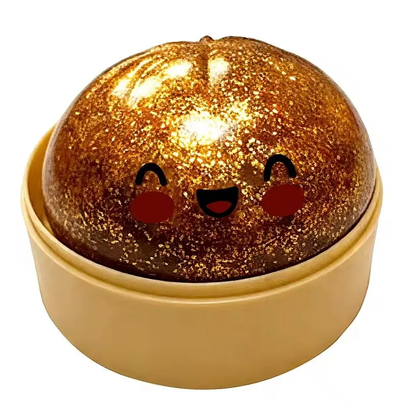Dumpling shaped stress relief ball with slow bounce and soft touch, used for stress relief in office and home decor as an adult