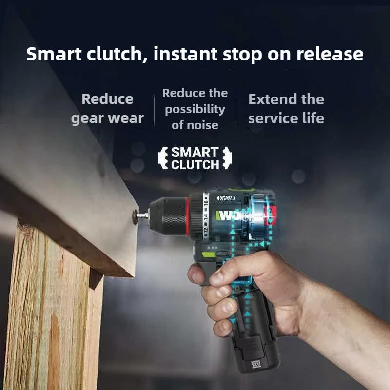 WORX Cordless Electric Drill 12V 50Nm 1800rpm Smart Clucth Auto Stop Brushless Motor Metalworking Home Power Tools WU135
