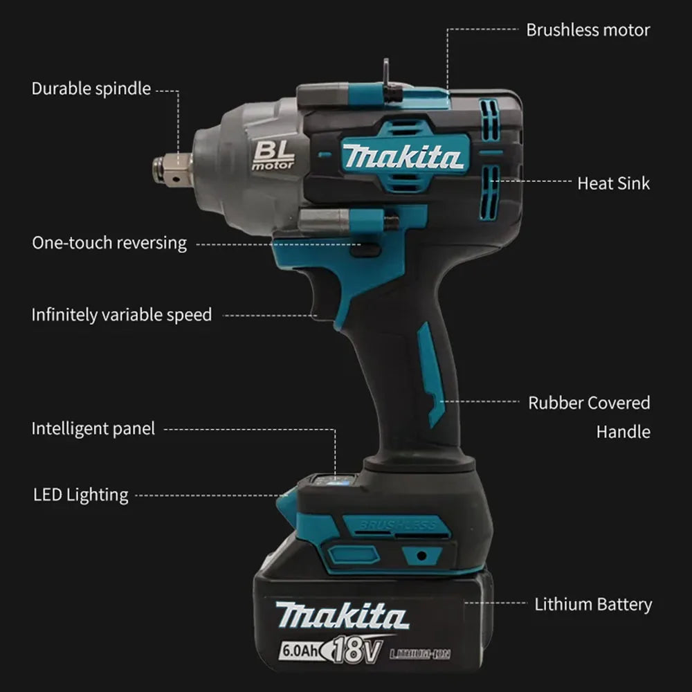 Makita Brushless 2000Nm High Torque Air Cannon Car Tire Repair Removal Wrench 18V Power Tool Applicable Makita Battery Home DIY