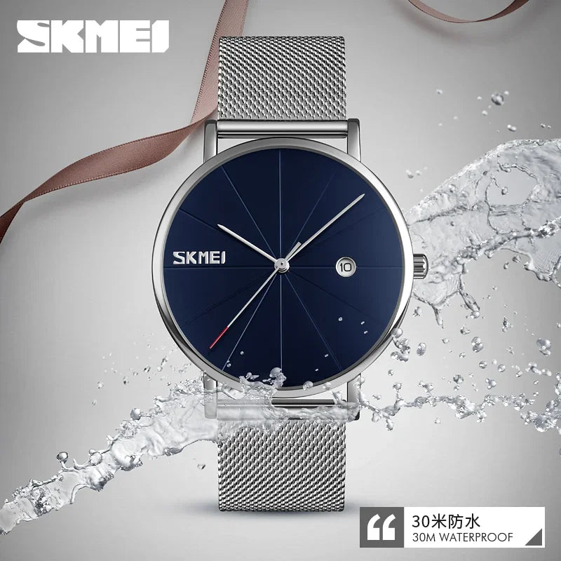 SKMEI 9183 Luxury Stainless Steel Sport Waterproof Mens Wristwatches 3D Dial Quartz Watch for Men Relogio Masculino Shockproof