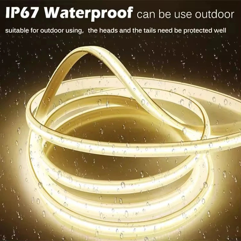 220V Cob LED Tape High Brightness COB LED Strip Waterproof 220V Flexible Ribbon for Room Bedroom Kitchen Outdoor Garden Lighting