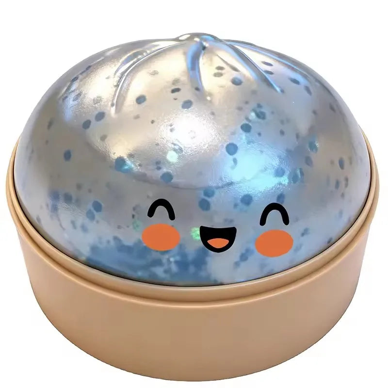 Dumpling shaped stress relief ball with slow bounce and soft touch, used for stress relief in office and home decor as an adult