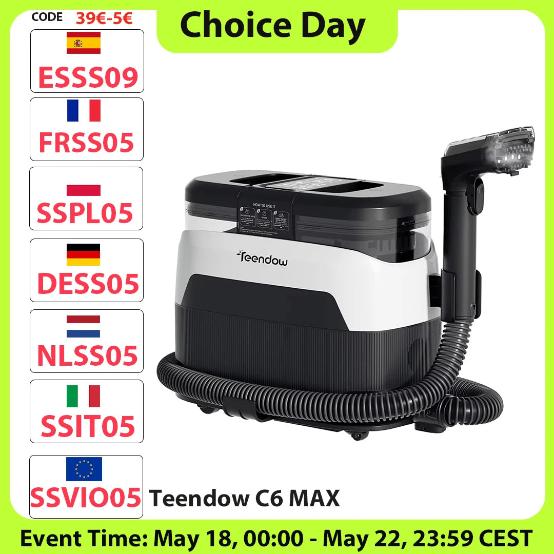 Teendow C6 MAX 3-In-1 Upholstery and Carpet Cleaner, 1650W Steam, 12000Pa Suction, Dual Tanks, Pet-Friendly, Multiple Nozzles