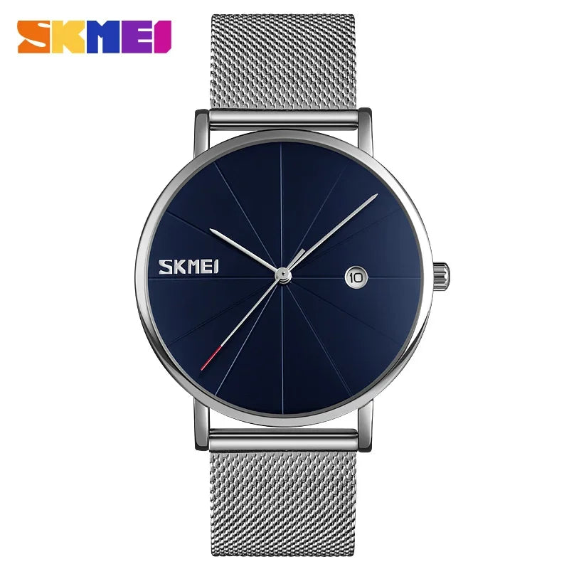 SKMEI 9183 Luxury Stainless Steel Sport Waterproof Mens Wristwatches 3D Dial Quartz Watch for Men Relogio Masculino Shockproof