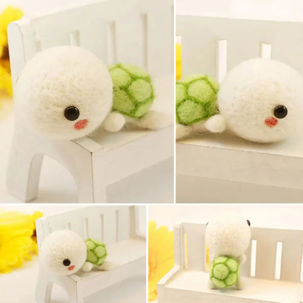 Cute Animal Collection Panda Squirrel Cat Turtle Doll Non-Finished Felt Kit Wool Felt Poked Kitting DIY Felting Materials