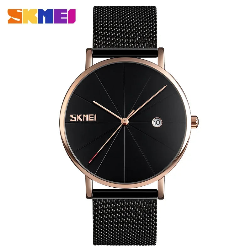 SKMEI 9183 Luxury Stainless Steel Sport Waterproof Mens Wristwatches 3D Dial Quartz Watch for Men Relogio Masculino Shockproof